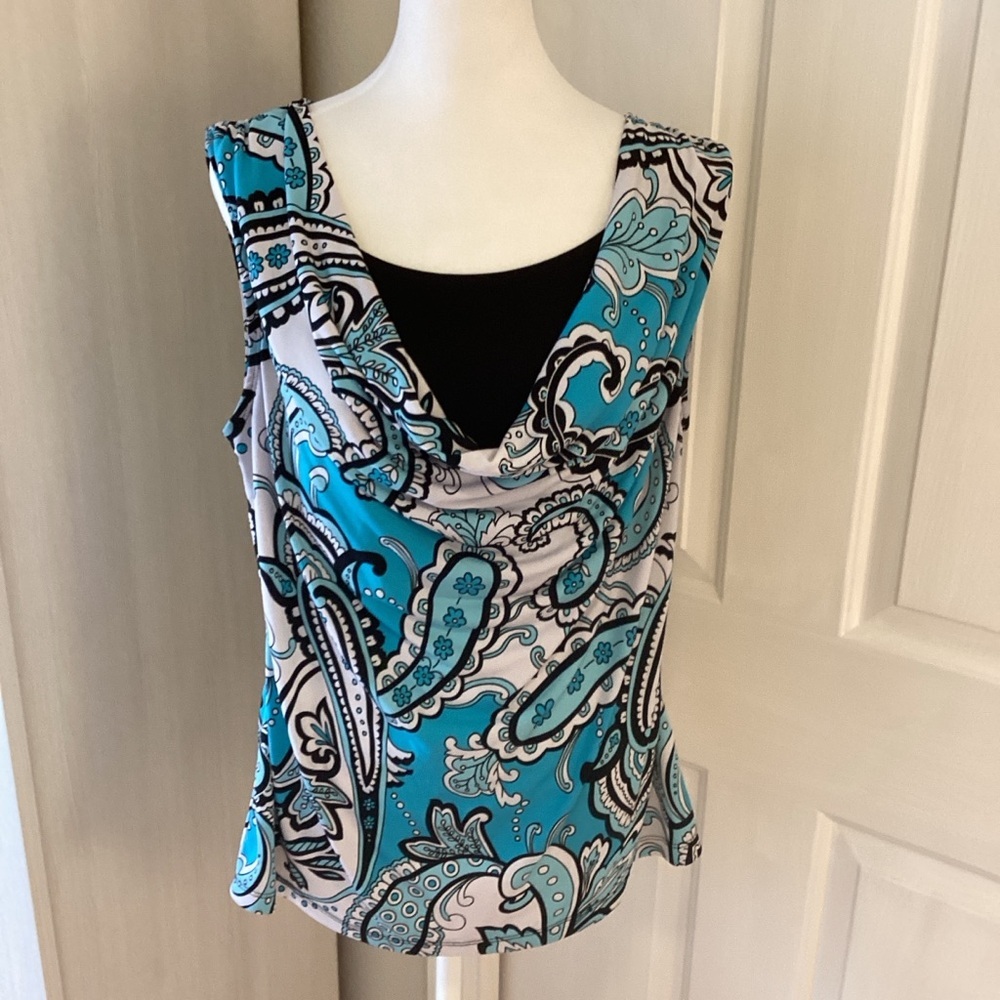 Cato Turquoise and Black Paisley Blouse Sz L